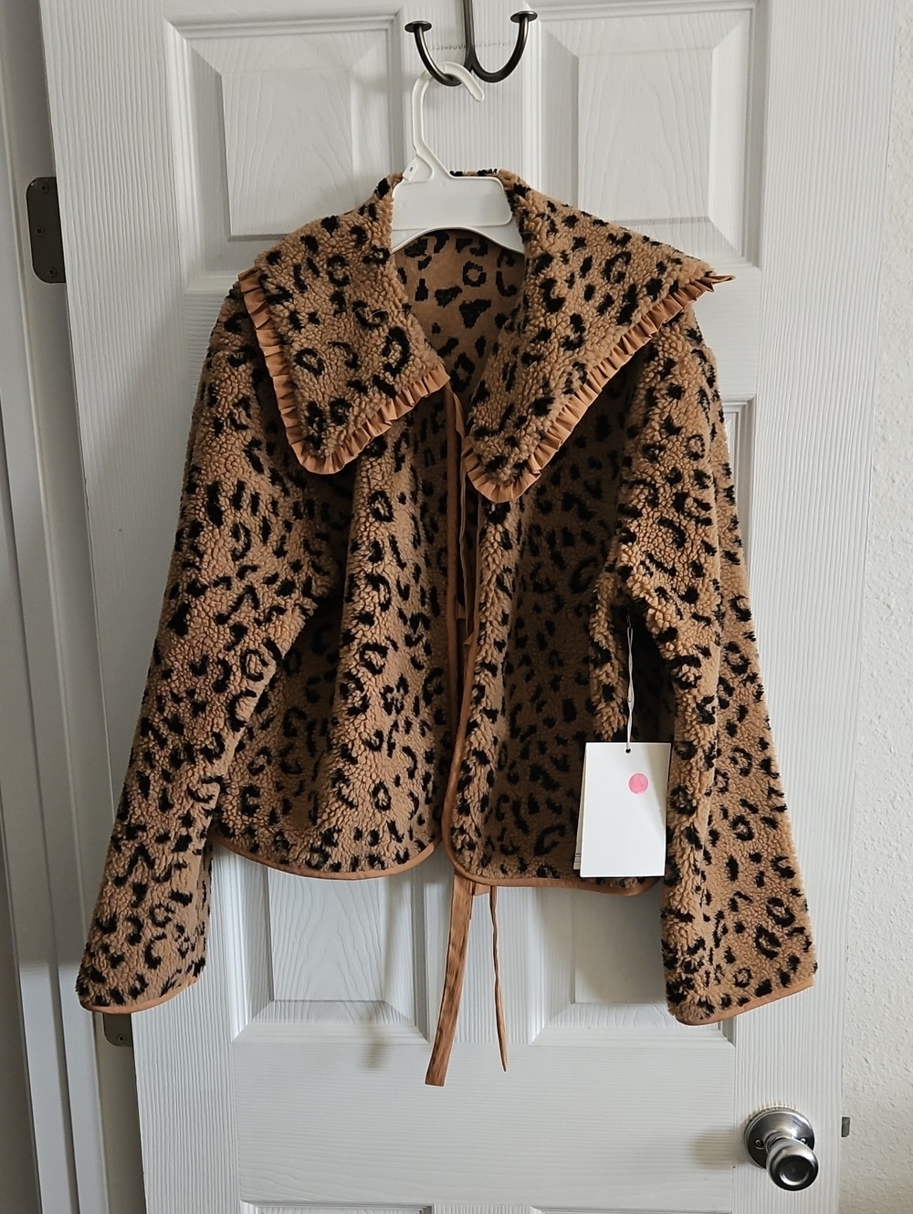 Leopard Print Faux-Sherpa Jacket - Brown